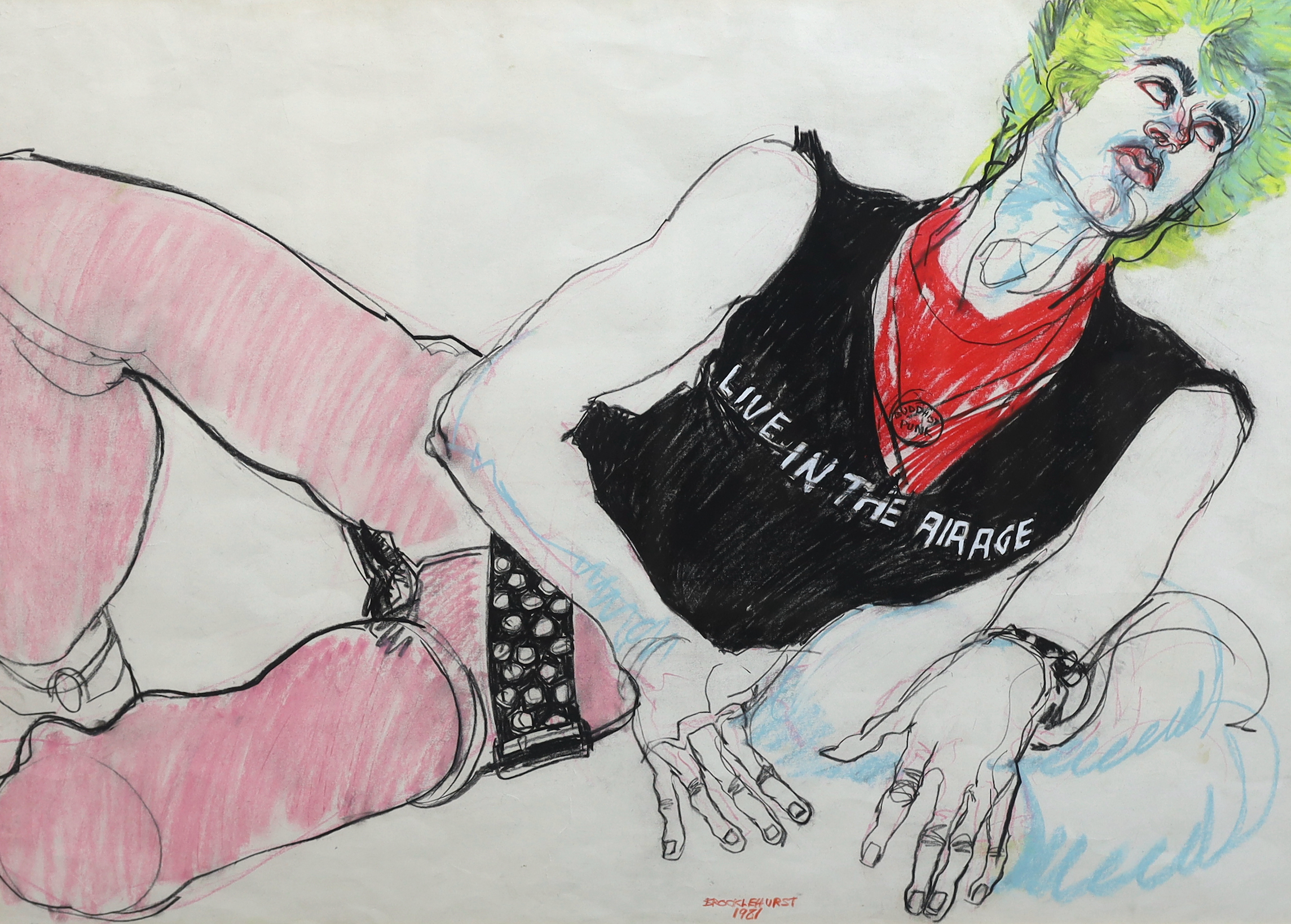 Jo Brocklehurst (British, 1935-2006), 'Reclining Buddhist punk', pastel on paper, 58.5 x 82.5cm